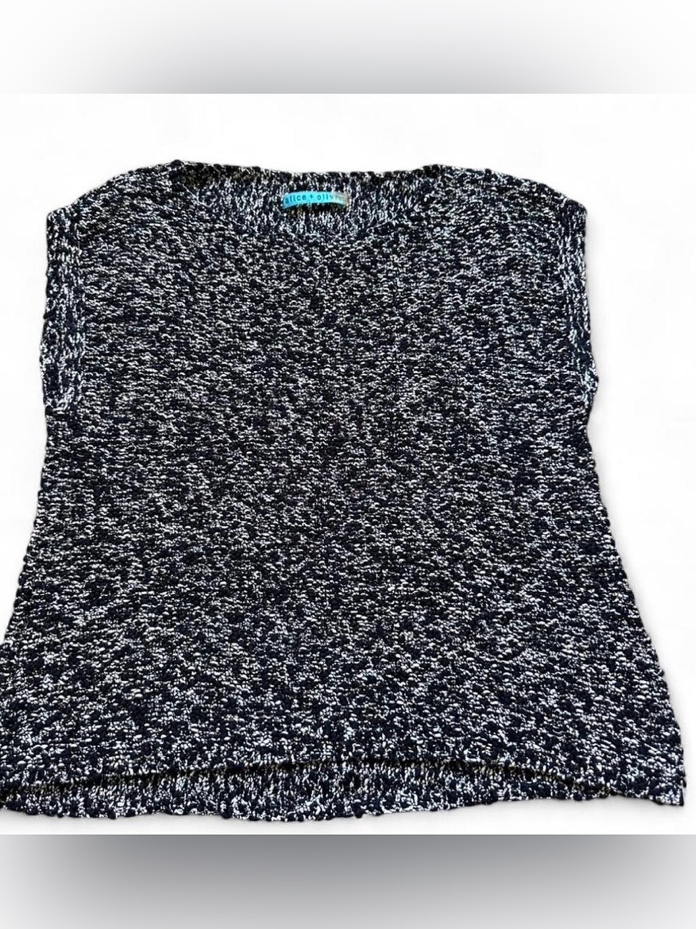 Alice + Olivia Navy & White Marled Knit Boxy Sleeveless Sweater Top